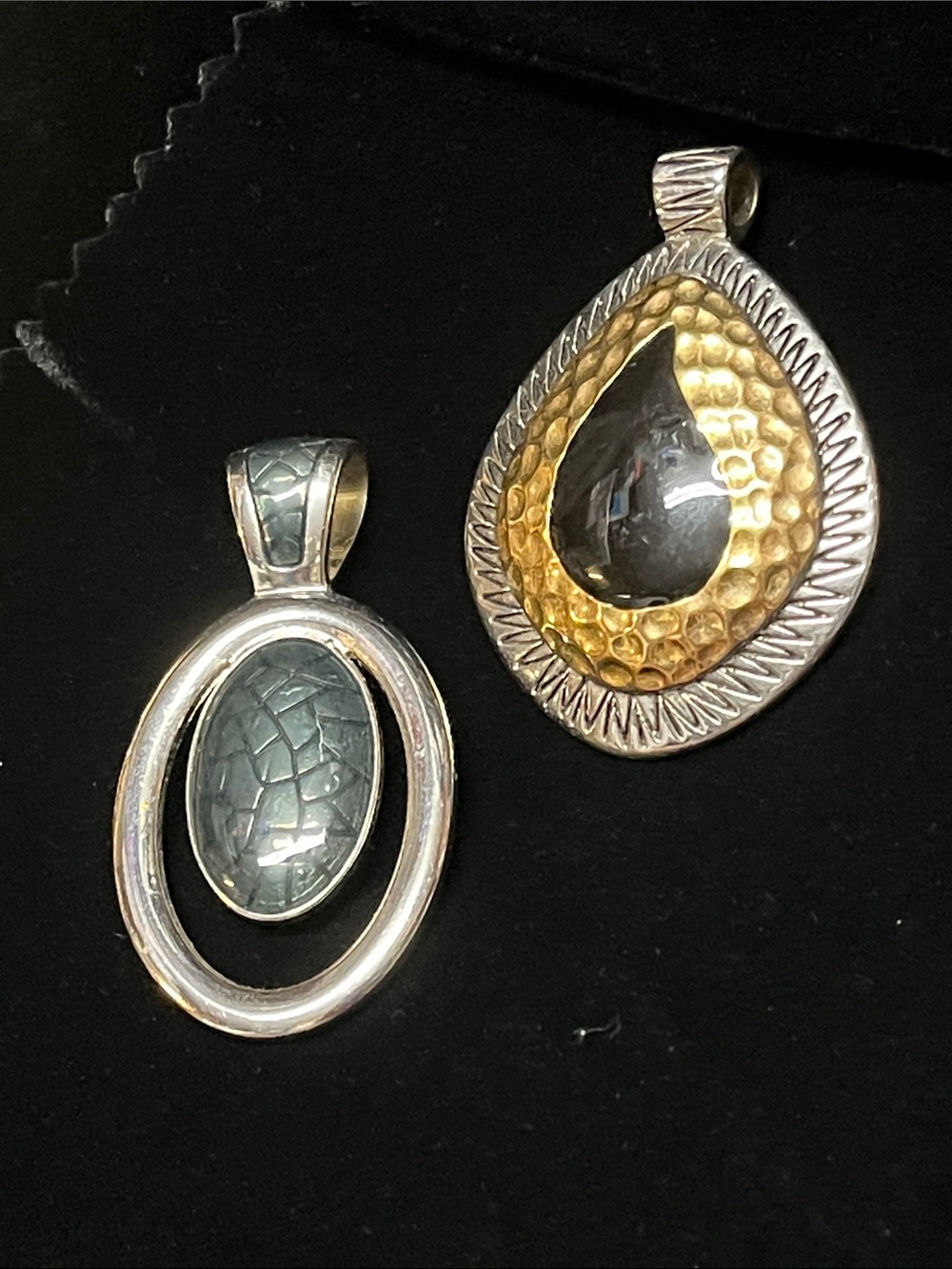 Set of 2 Y2K Era Lia Sophia Teardrop and Oval Pendants - Silver and Gold Accents